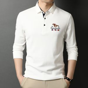 Herrpolos avancerade lyxiga mäns polo-skjortor 100% bomullslapel broderi koreansk trend mode casual bottoming långa ärmar hösten 230717