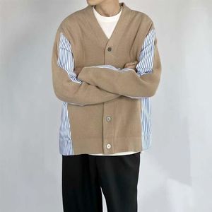 Herrtröjor Spring och hösten 2023 Patchwork Sticked Cardigan Collarless Design Sense randig skjorta Temperament Lazy Outer Loose Lon