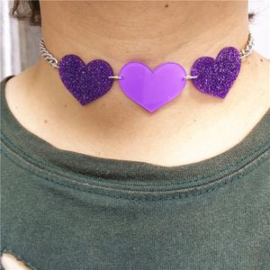 Novo Colar Glitter Pruple Pêssego Coração Gargantilha para Feminino Corrente Moda Feminina Acessórios Jóias 276g