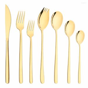 Dinnerware Sets Mirror Korean Style 18/10 Set Stainless Steel Tableware Knife Fork Dessert Spoon Silverware Safe Cutlery