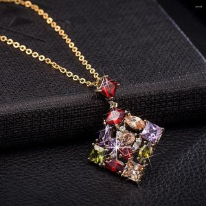 Pendant Necklaces Charming Trendy Chromatic Color Stone Beads Pendants Necklace Women Bohemian Valentine Choker Zircon Jewelry