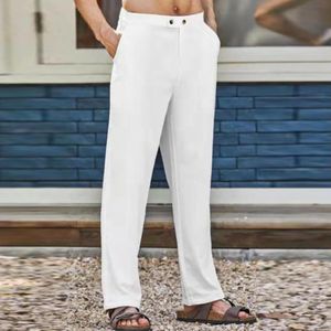 2022 New Men's Pants Breathable Straight Linen Pants Male Casual Solid Color Cotton Linen Trousers White Pants pantalones