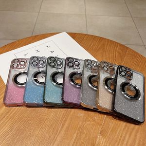 Wireless Charging Metallic Cases For Iphone 15 14 Pro Max Plus 13 12 11 Bling Luxury Gradient Glitter Magnetic Plating Soft TPU Chromed CD Lens Protector Gel Cover