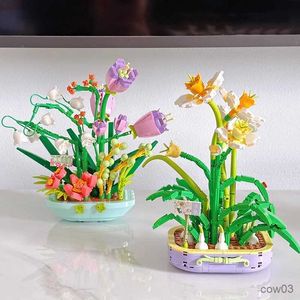 Bloki kreatywne rośliny doniczkowe Blokowania Tulip Bonsai blokuje zabawki dla dziewcząt dla dorosłych Flower Toys Dectop Dekoracja cegieł dla dzieci R230718