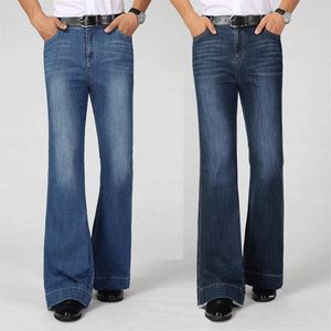 Män jeans män avslappnad fast färg blossade byxor mode streetwear wide ben byxor lösa fickstövel cut punk plus size282y