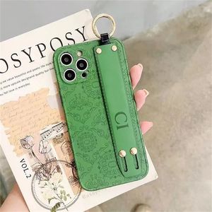 IPhone 14 13 12 Pro Designer Leather Phone Cases Classic Print Cover Mobile Shell Protection Case Green Pattern Fitted Coverage With Strap