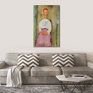 Abstract Portrait Canvas Art Girl with A Polka-dot Blouse Amedeo Modigliani Painting Handmade Contemporary Home Decor