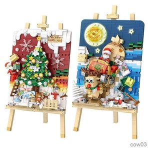 Блоки мини -строительные блоки рождественские сани рисунок детские игрушки DIY головоломки кирпичи девочки мальчики праздничные подарки дома DCOR R230718