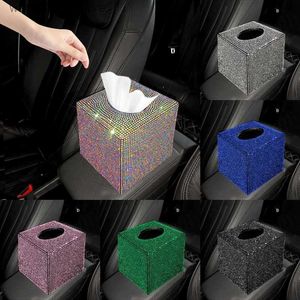 Araba Doku Kutusu Bling Rhinestone Doku Kutusu Tutucu Lüks Peçete Kutusu Araç İç Dekorasyon Aksesuarları Bayanlar Kare Glitter Doku Kapak Kılıfı T230718