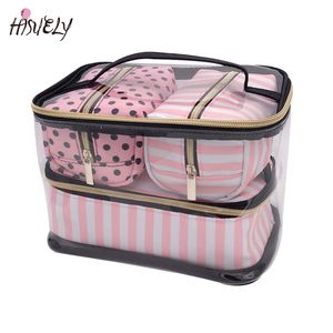 Astucci per cosmetici Astucci da viaggio Borsa da toilette in PVC Trasparente Set di trousse per cosmetici Rosa Trucco Organizer Pouch Astuccio per trucco Estetista Vanity Necessaire Trip 230717