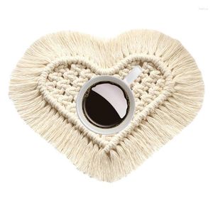 Bord Mattor Bomull Braid Heart Shape Handmade Macrame Cup Cushion Home Creative Bohemia Style Non-Slip Heat Isolation Mat