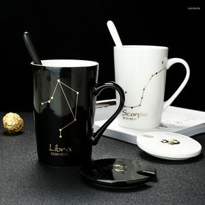 Mugs Creative 12 Constellations Ceramic With Spoon And Lid Coffee Tea Milk Breakfast Porcelain Cup Novelty Gifts