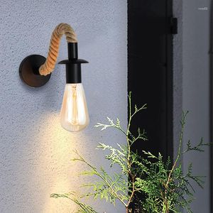 Wall Lamp Vintage Rope Wood 3 Style Indoor Loft Industrial Sconce Bedside Light Outdoor Corridor Lights