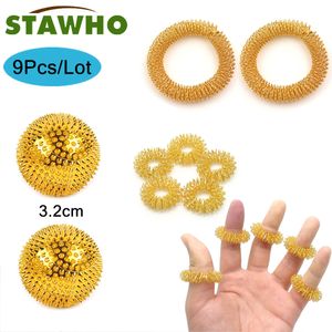Massage Stones Rocks 9PcsSet Hand Magnetic Therapy Spiky Ball Pressure Relief Trigger Point Wrist Rings Finger Ring 230718