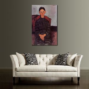 Zeitgenössische Wandkunst, junges Mädchen in schwarzer Schürze, Amedeo Modigliani, berühmtes Gemälde, handgefertigte moderne Musik-Raumdekoration