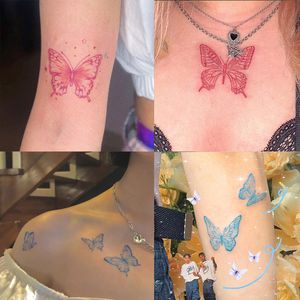 Tatuagem temporária de borboleta vermelha 30 peças à prova d'água colorido braço pulso peito falsos adesivos de tatuagem para mulheres grils decalques em flash tatuagens