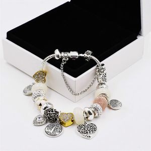 925 argento placcato albero della vita ciondolo charms braccialetto set scatola originale per Pandora catena del serpente perline fai da te braccialetti di fascino per Wome235n