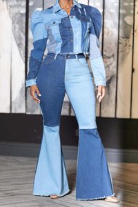 Jeans da donna LFRVZ 2023 Autunno Ultimo stile High-end Long Boot Cut Pantaloni in denim Giovani donne patchwork di moda di qualità