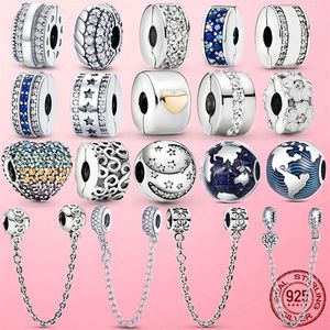 925 Sterling Silver CZ Pave Clip Charm Daisy Beads Stopper Fit Pandora Armband 925 Silver Jewelry Clip319H