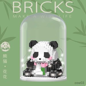 Blöcke Kreative Mini Chinesischen Stil Niedlichen Tier Panda Typ Baustein Dekoration Kinder Geschenke Boxed Kunststoff Abdeckung Mit Licht R230718