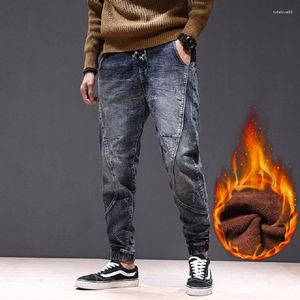 Męskie dżinsy polarowe Mężczyznki Joggers Rekorysy Męski Motocykl Jean Streetwear Śliski Elastyczne talia Ruche Pants Plus Size 42