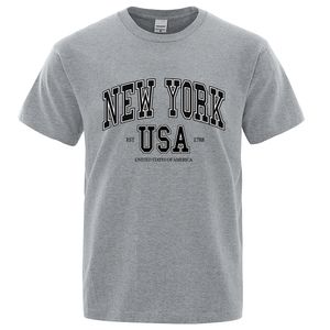 New York Usa Est 1788 Street City Letter Tops Men O-neck Shirt Verão Roupas Soltas Algodão Solto Tshirt Oversize Tops Hip Hop