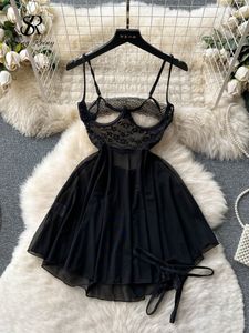 Sexy Pyjamas SINGREINY Summer Sexy Sheer Camisole Night Dress Hollow Out Transparent Erotic Pajamas Women Slim Lingerie Short Lace Nightwear 230718