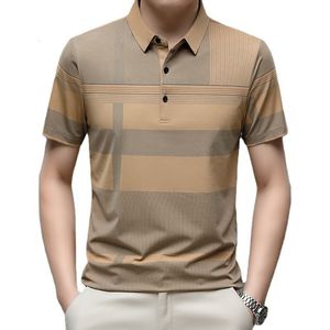 Men s Polos 2023 Short sleeved Offset Printed Ice Silk T shirt Summer Loose Elastic Tee Polo Shirt 230718