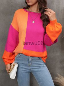 Kadın Sweaters Fitshinling Patchwork Sweater Kadın Kış 2023 Fener Sleeve Vintage Pullover örgü üstleri Kore Moda Jumpers Femme Yeni J230718