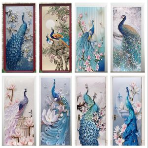 Adesivos de parede 3D Peacock Door Decoração de casa Papéis de parede removíveis DIY Autoadesivos à prova d'água Mural Decalques Sala de estar Quarto Posters 230717