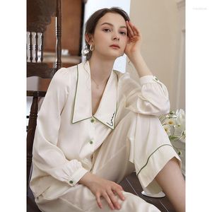 Women's Sleepwear QWEEK Luxury Pyjama Pour Femme Silk Like Trouser Suits Two Piece Set Nightie Home Wear Vintage Designer Clothes