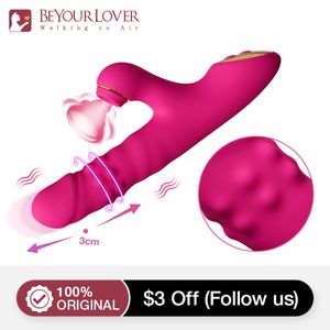 Vibratorer Beyoulover 360 ° Rotation suger Tryck kanin Vibrator Automatisk teleskop G-Spot Clitoris Stimulator Kvinnliga sexleksaker Vuxen 230718