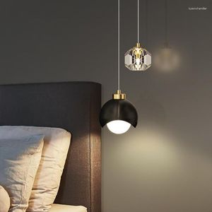 Pendellampor Små sängen Kristall LED -ljuskrona Lysande lyx Modern Creative Long Bar Dining Copper Bedroom Chandeliers