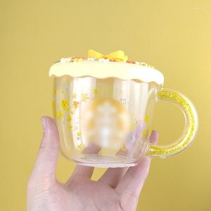 Muggar mitten av autumn Golden Osmanthus Flower Cup Rhinestone Handle Cold Drink Glass Coffee Silicone Cover