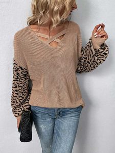 Women's Sweaters Fitshinling Vintage Sweater Leopard V Neck Jerseys Woman Winter Clothes 2023 Fashion New In Jumpers Knit Tops Pullover Sale L230718