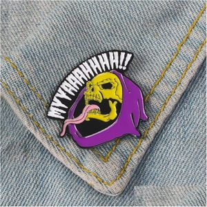 Pins Brooches Myyaaahhhh Enamel Pin Long Tongue Death Badge Brooch Lapel Jeans Bag Shirt Collar Punk Skeleton Jewelry Gift For Frie Dhnh2