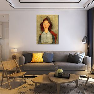 Famous Portrait Canvas Art Amedeo Modigliani Painting Young Girl Seated Handmade Modern Cafe Bar Decor