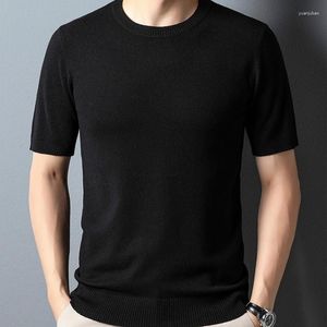 Suéteres masculinos 9 cores malha meia manga t-shirt negócios casual moda para todos os jogos manga curta malhas masculino verão verão cor sólida pulôver