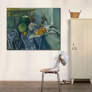 Abstract Canvas Art Still Life with A Ginger Jar and Eggplants Paul Cezanne Painting Handmade Modern Decor for Entryway