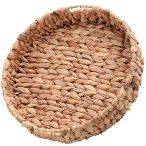 Aufbewahrungskörbe Korbtablett Servieren Obstgewebter Rattanhalter Platte Aufbewahrungsteller Snack Wasserhyazinthe Brot Schmuckschale Ei Dessert x0715 x0715