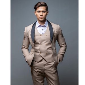 Men's Suits Blazers Men Suit Blazer Champagne Single Breasted Black Shawl Lapel Jacket Pants Vest Three Piece Spring Coat Formal Wedding Slim Fit 230718