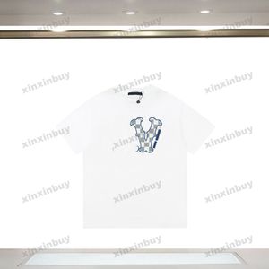xinxinbuy Men designer Tee t shirt 23ss Paris estampado carta xadrez manga curta algodão feminino preto cinza XS-2XL