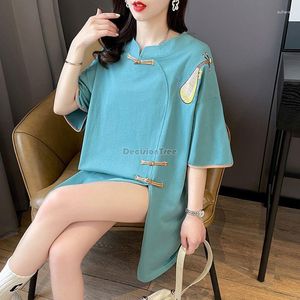 Ethnische Kleidung 2023 Verbesserte chinesische Qipao-Bluse Elegantes loses weibliches Hemd Einfarbige traditionelle Tangsuits Top3