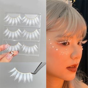 Falska ögonfransar 3Parer av White Natural Crossed Bushy Extension Anime Imitation Cosplay överdriven Makeup 230617