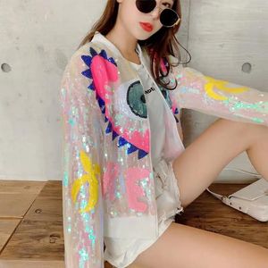 Women's Jackets 2023 Spring Summer Tide Brand Glitter Short Jacket Women Color Stand-Up Collar Everything Long Sleeve Top Coats Female