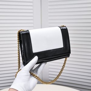 Kate Kleine, glatte, glänzende Leder-Umhängetaschen, 20 cm, Krokodilleder, schwarz-weiße Klappentaschen, Kettenhandtaschen 8026