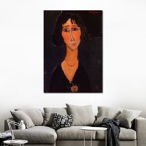 Handcrafted Wall Art Canvas Young Girl Wearing A Rose Amedeo Modigliani Painting Portrait Artwork Modern Hotel Decor