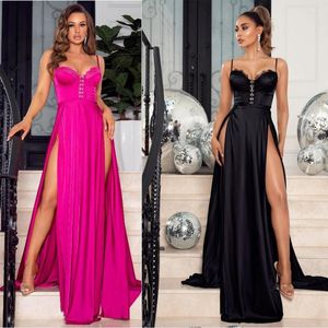 Party Dresses Sexy Suspender High Slit Banquet Evening Dress With Chest Cotton European Style Autumn Sling Sleeveless