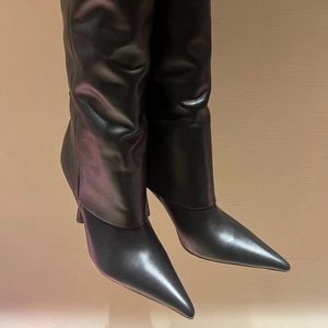 Leather Stiletto Knee-High Boots Calfskin tip Slip On boot Fashion Boots women's outdoor shoes luxury designers Knee boots factory footwear