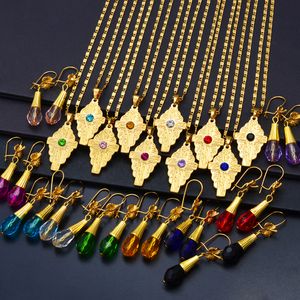 Hochzeitsschmucksets Anniyo Hawaiianische Perlenkugel-Schmucksets Kreuzanhänger-Halsketten Farbige Kristallohrringe Guam Mikronesien Chuuk Pohnpei #253006 230717